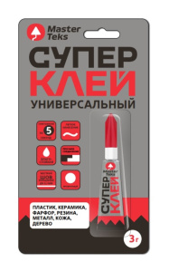Клей Супер MasterTeks цианакрилатный универсальный гель, прозрачный, 3гр. 9781910