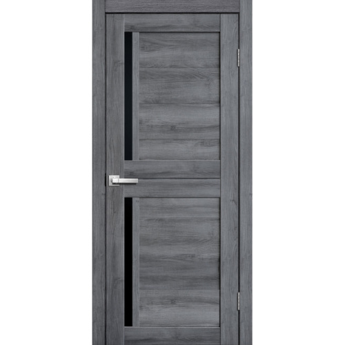 Дверь межкомнатная LITE DOORS L22 Дуб Стоунвуд Черное стекло ПО Микрофлекс
