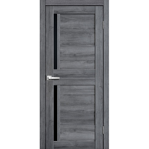 Дверь межкомнатная LITE DOORS L22 Дуб Стоунвуд Черное стекло ПО Микрофлекс
